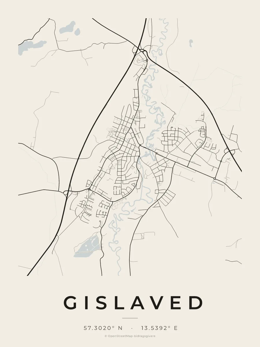 Kartposter över Gislaved i stilen Papper