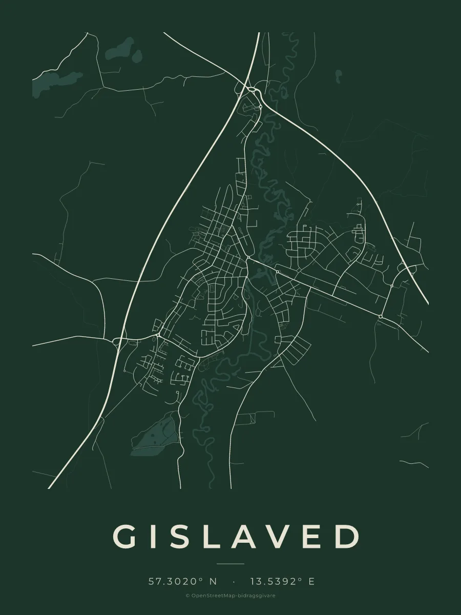 Kartposter över Gislaved i stilen Skog