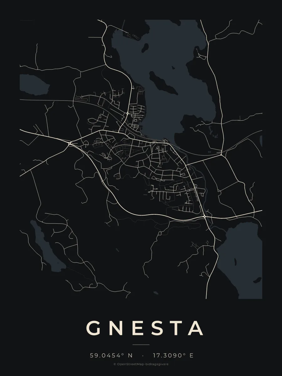 Kartposter över Gnesta i stilen Natt