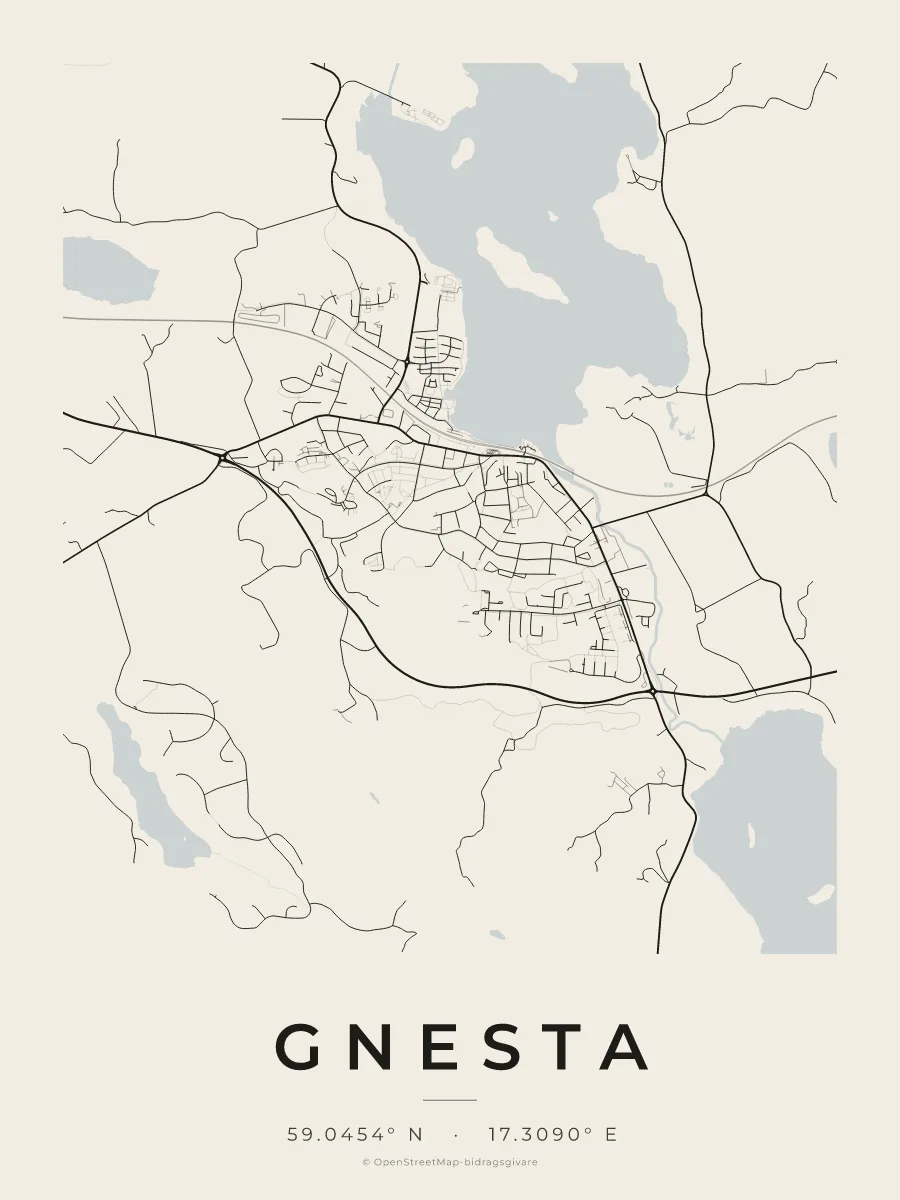 Kartposter över Gnesta i stilen Papper