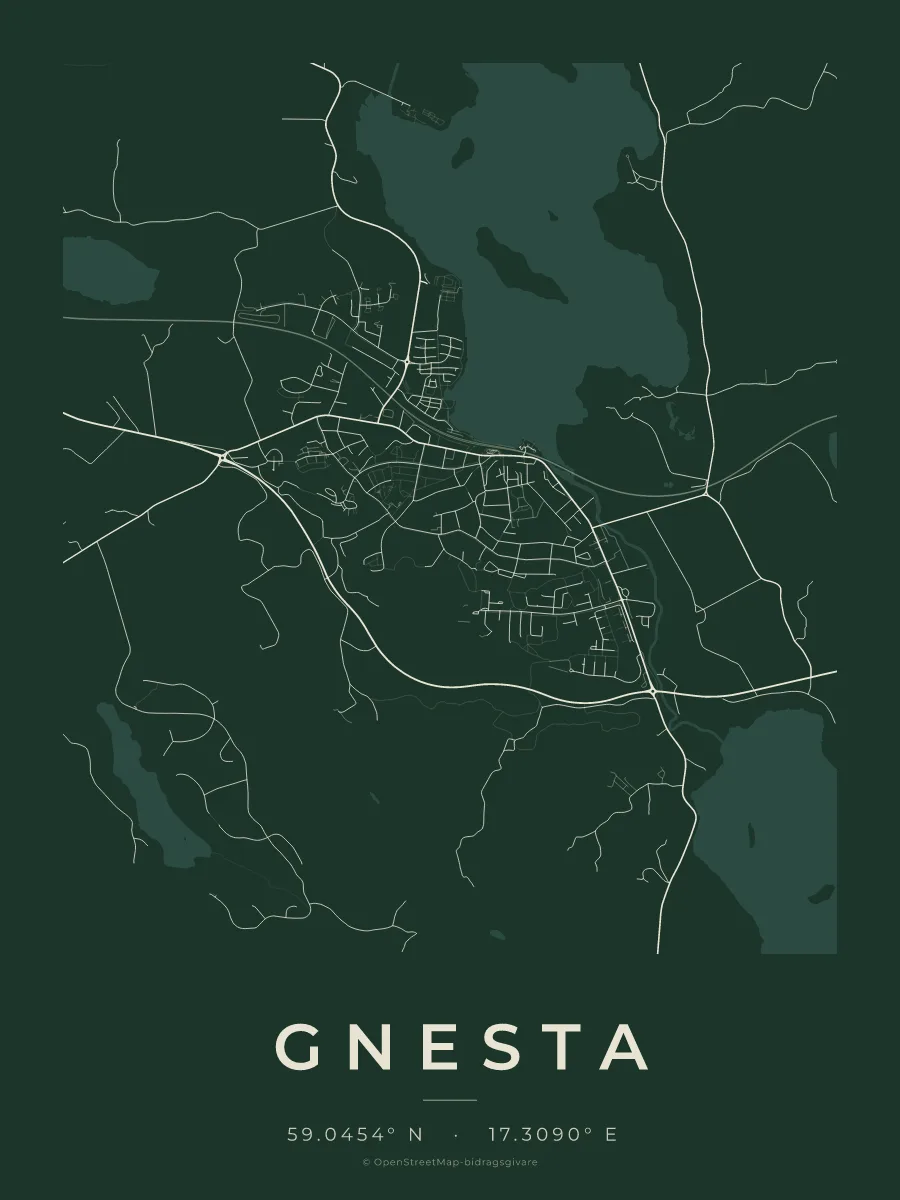 Kartposter över Gnesta i stilen Skog