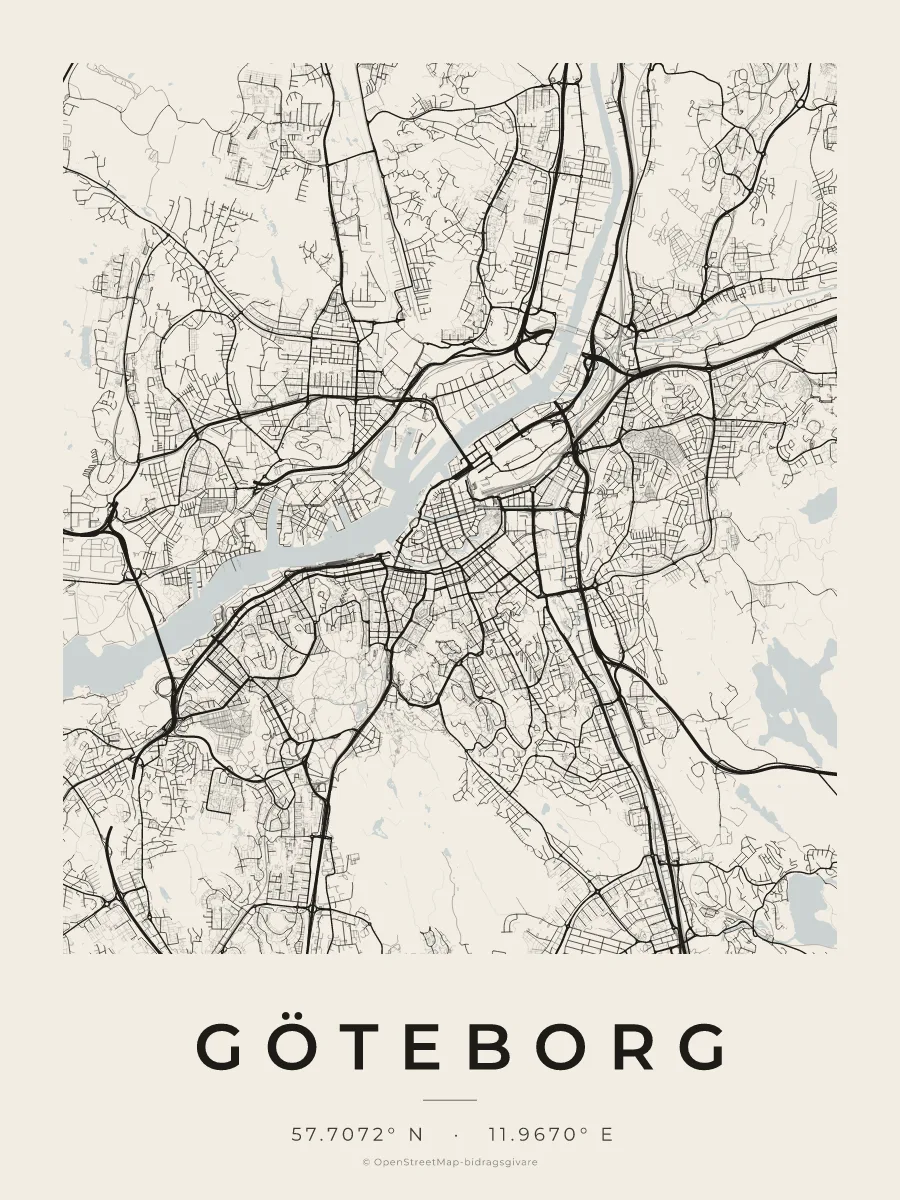 Kartposter över Göteborg i stilen Papper
