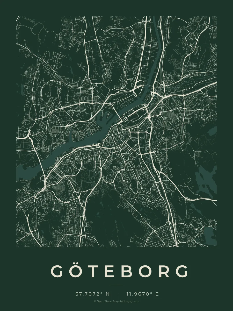 Kartposter över Göteborg i stilen Skog