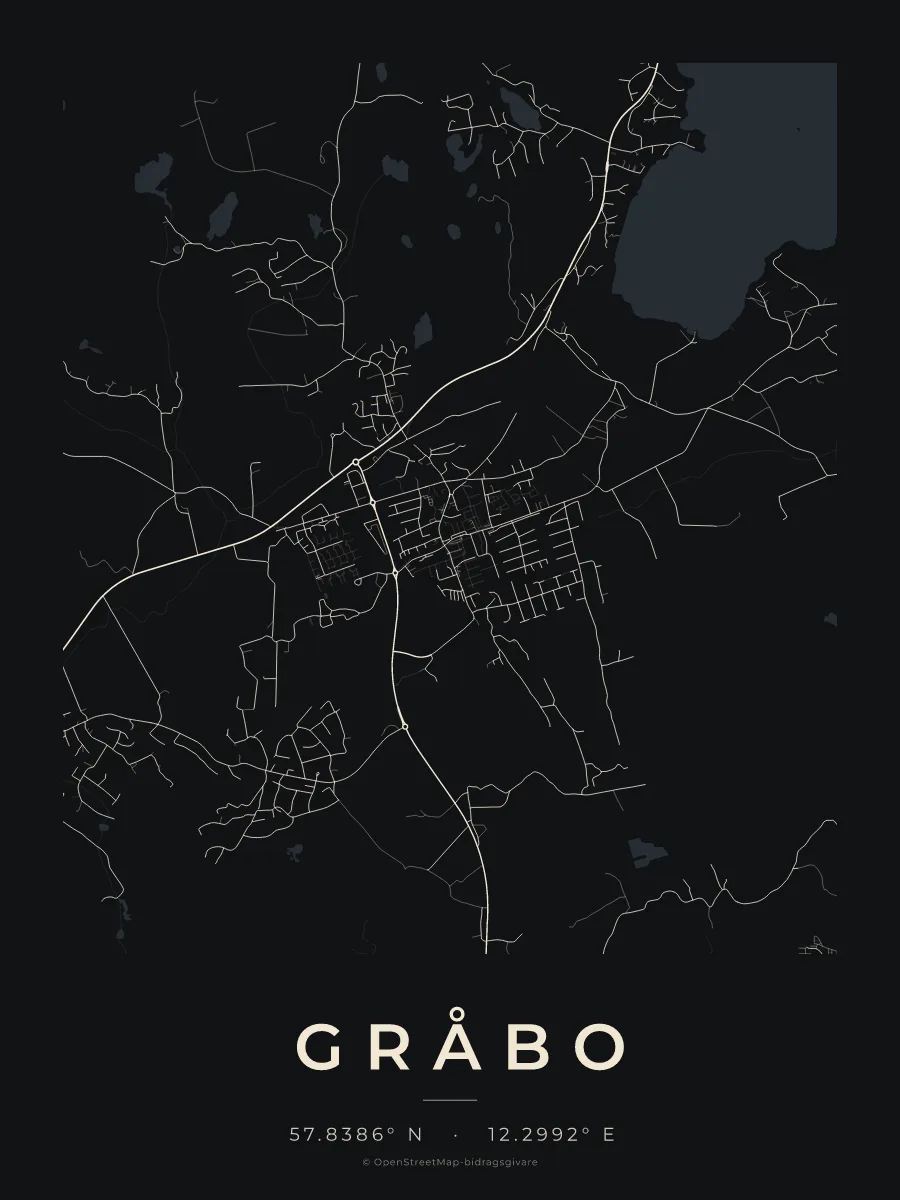 Kartposter över Gråbo i stilen Natt
