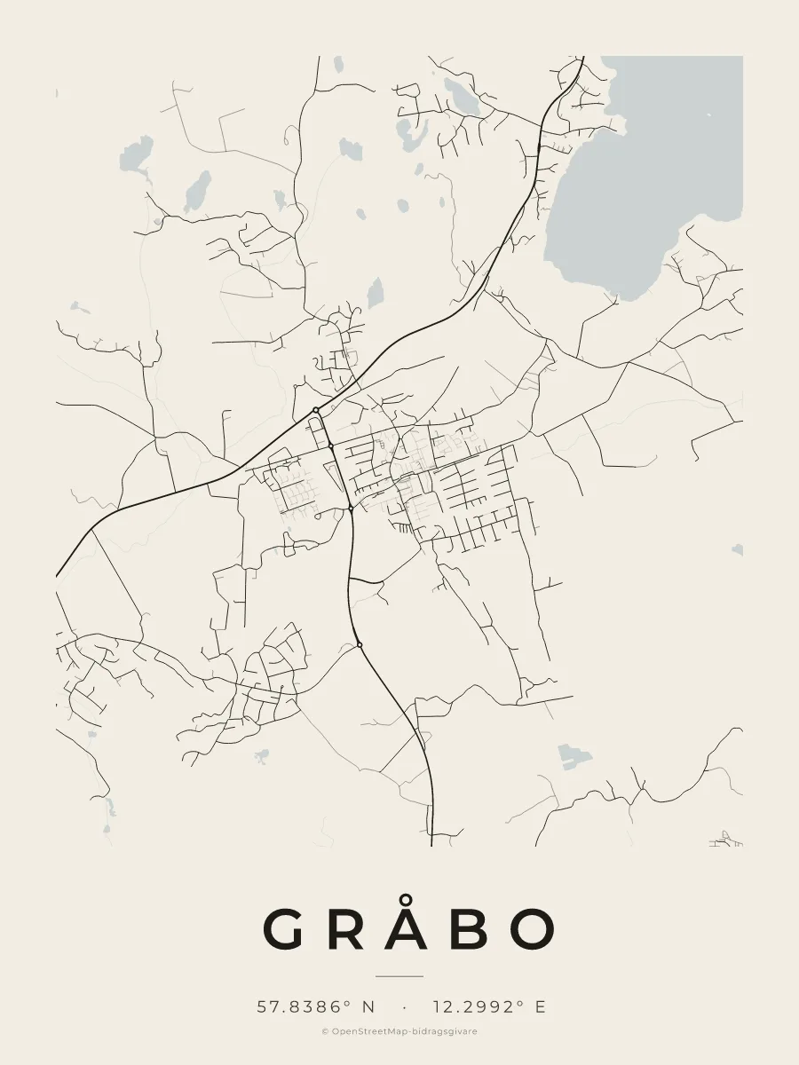 Kartposter över Gråbo i stilen Papper