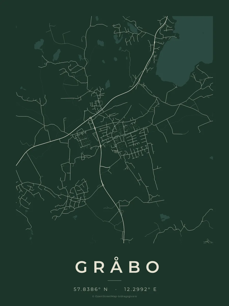 Kartposter över Gråbo i stilen Skog