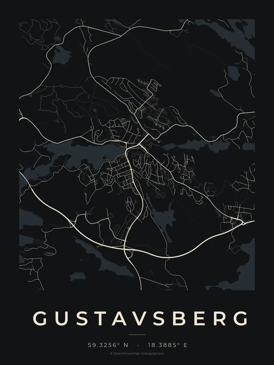 Kartposter över Gustavsberg i stilen Natt