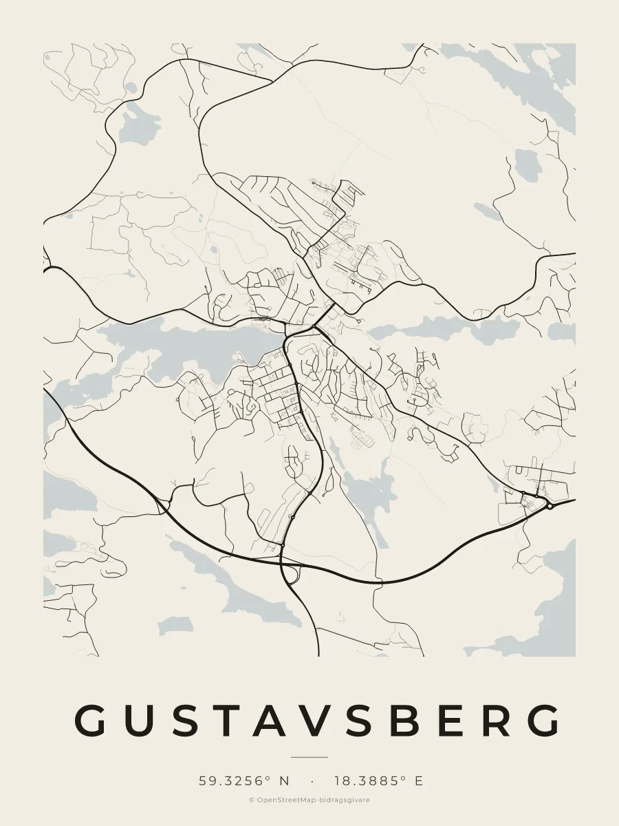 Kartposter över Gustavsberg i stilen Papper