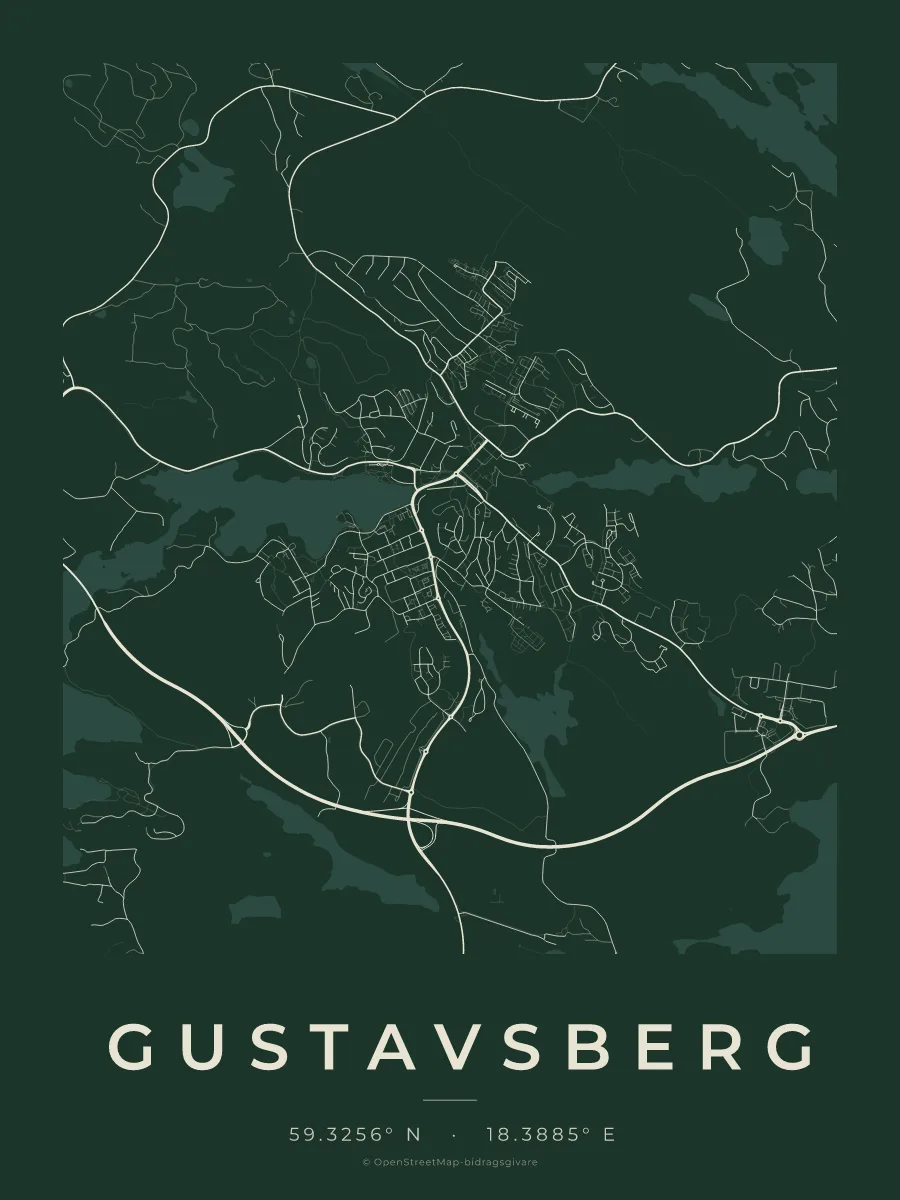 Kartposter över Gustavsberg i stilen Skog