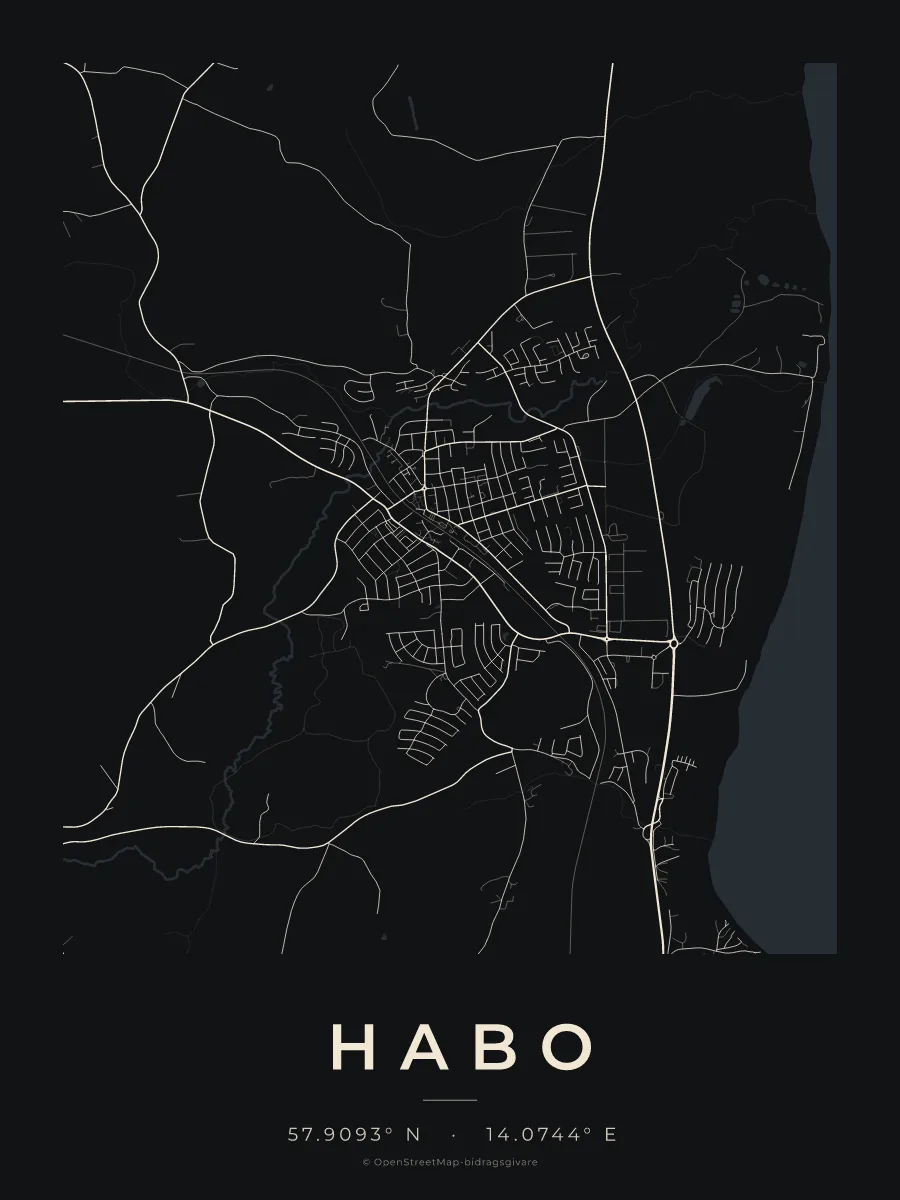 Kartposter över Habo i stilen Natt