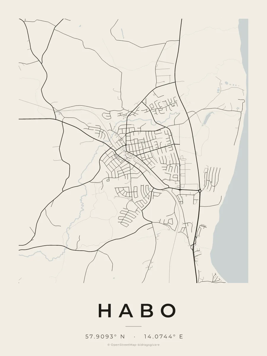 Kartposter över Habo i stilen Papper