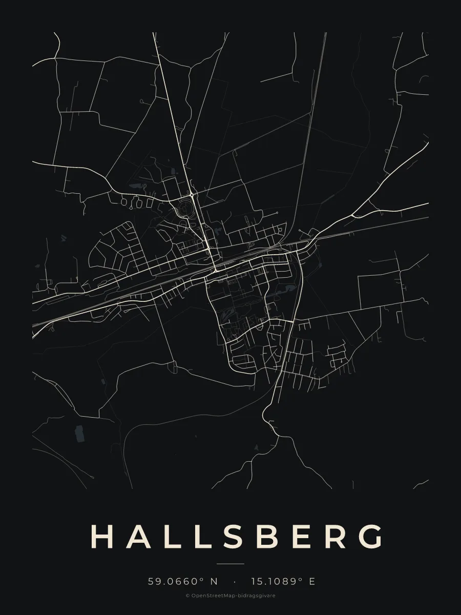 Kartposter över Hallsberg i stilen Natt