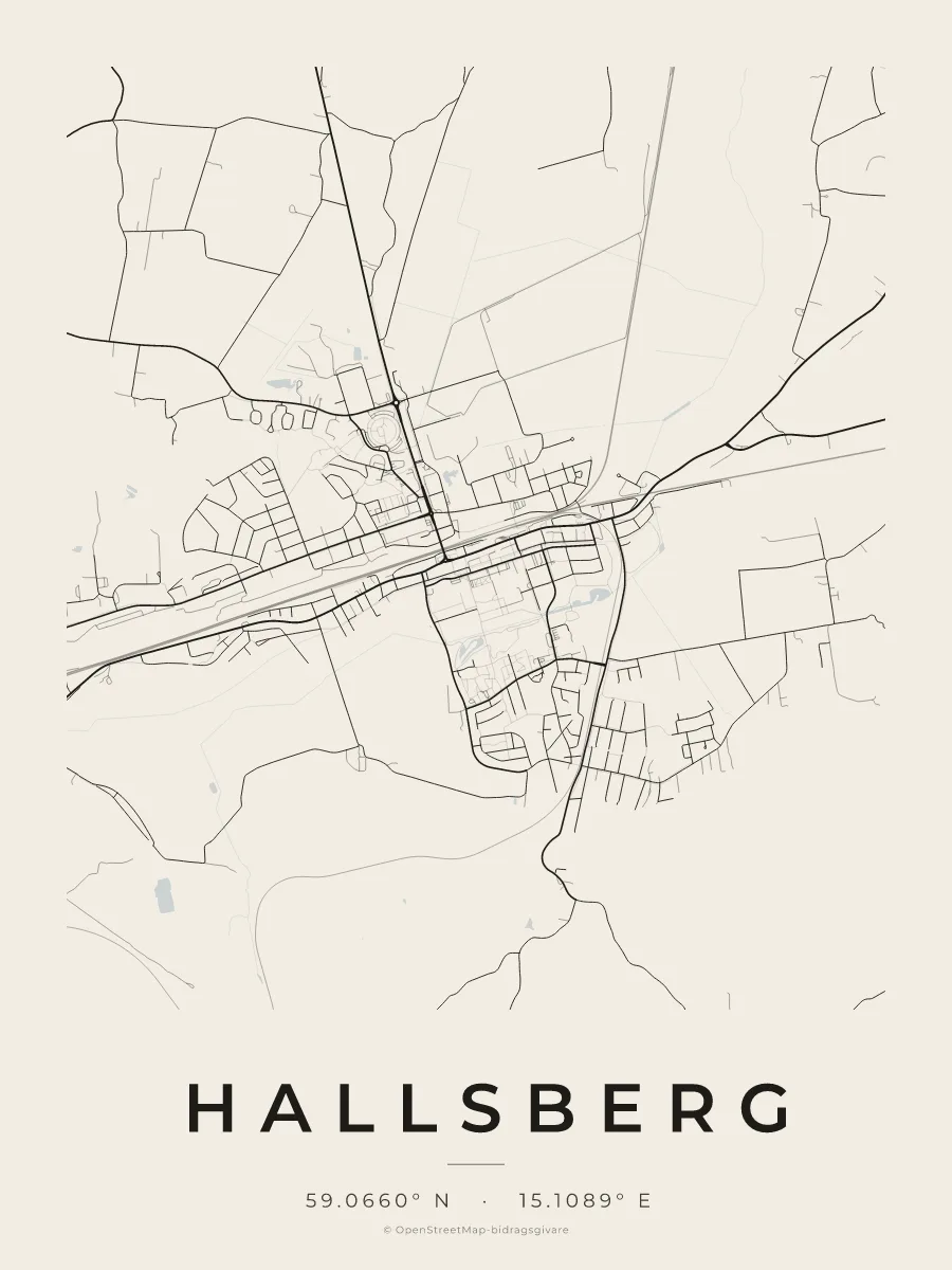 Kartposter över Hallsberg i stilen Papper
