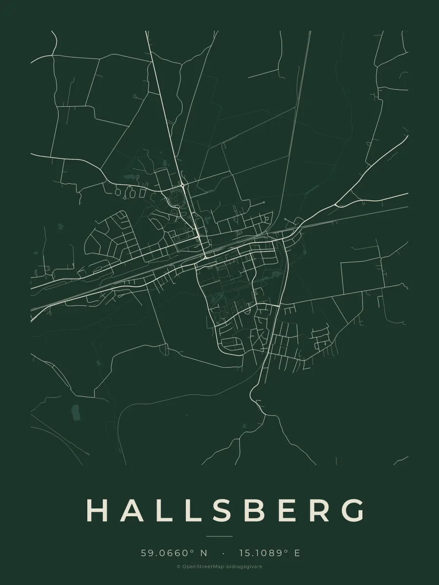 Kartposter över Hallsberg i stilen Skog