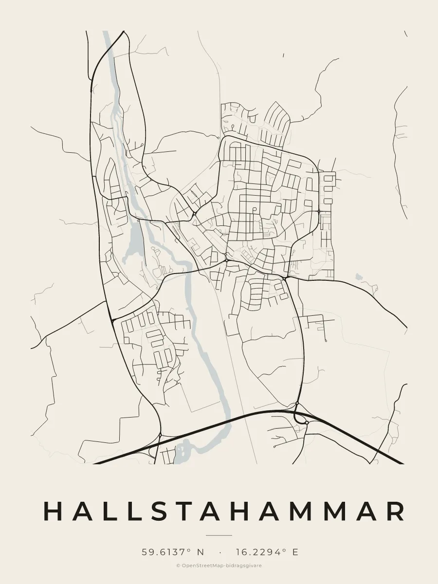 Kartposter över Hallstahammar i stilen Papper