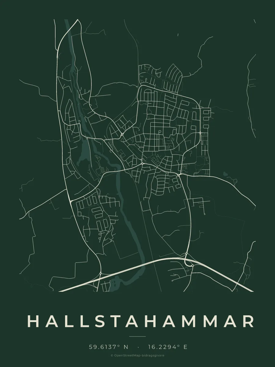 Kartposter över Hallstahammar i stilen Skog