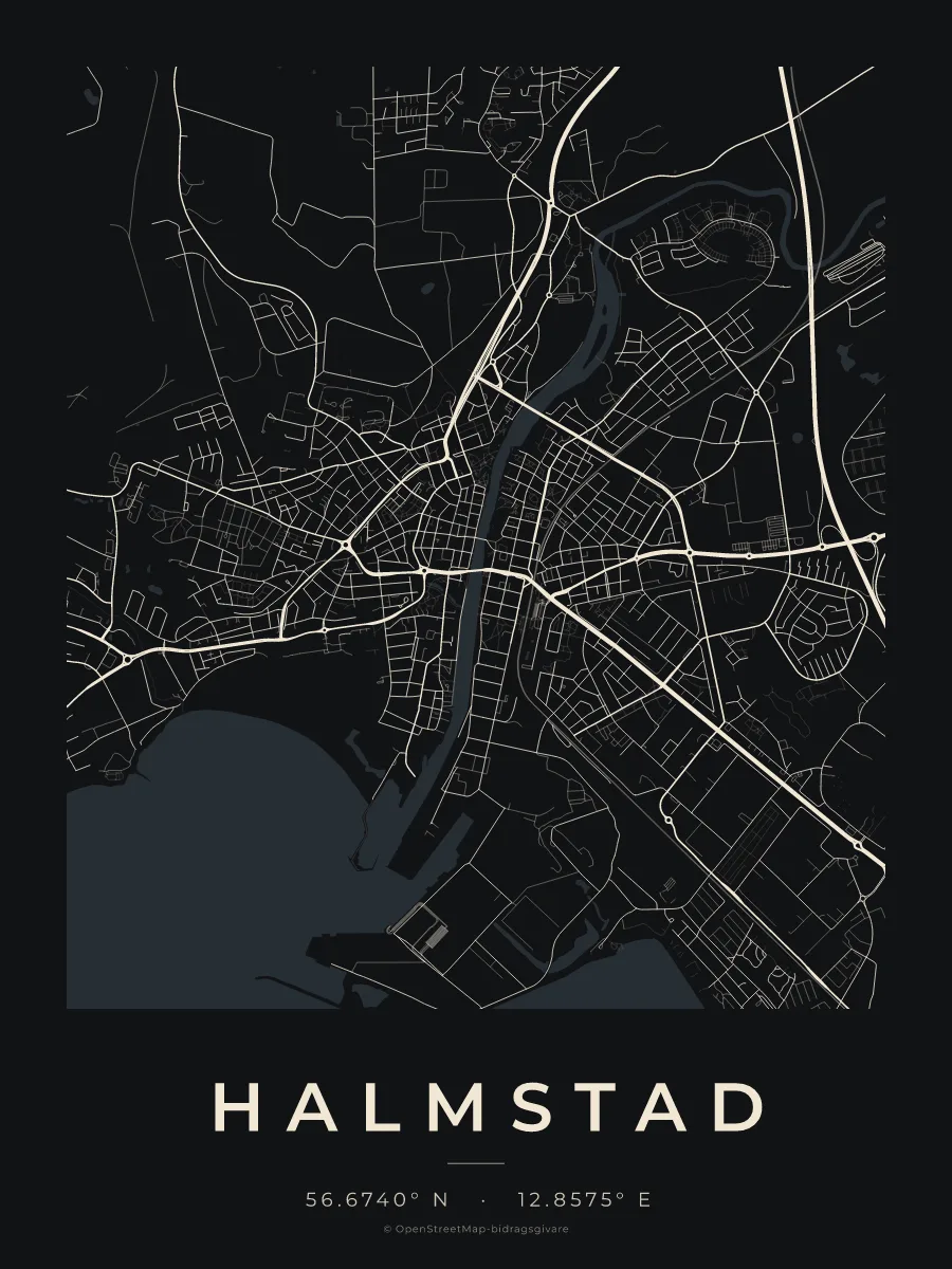 Kartposter över Halmstad i stilen Natt