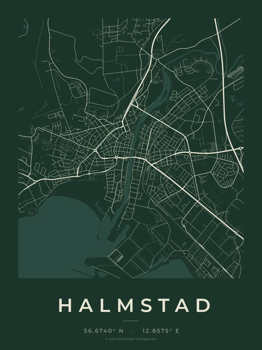 Kartposter över Halmstad i stilen Skog