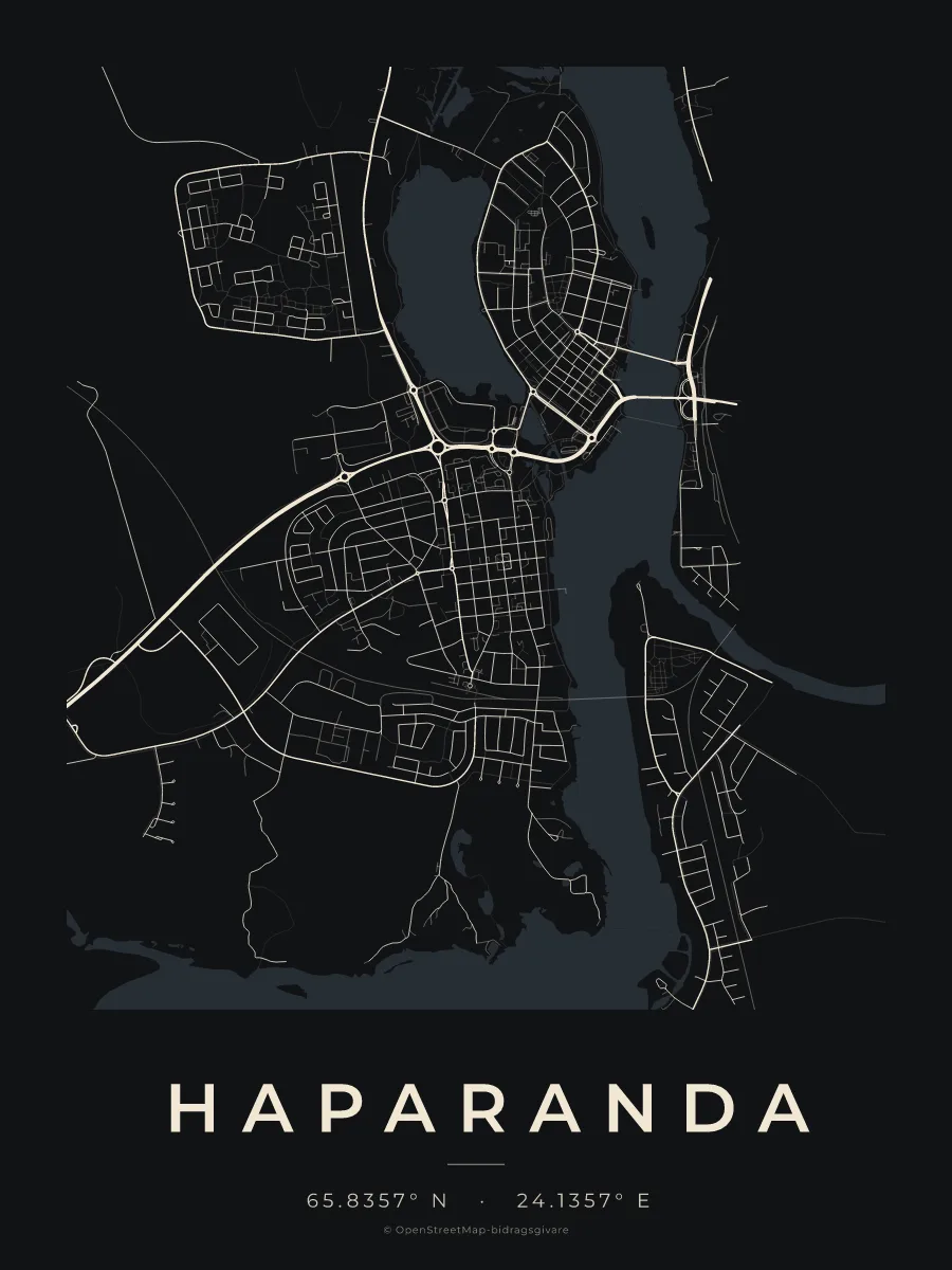 Kartposter över Haparanda i stilen Natt