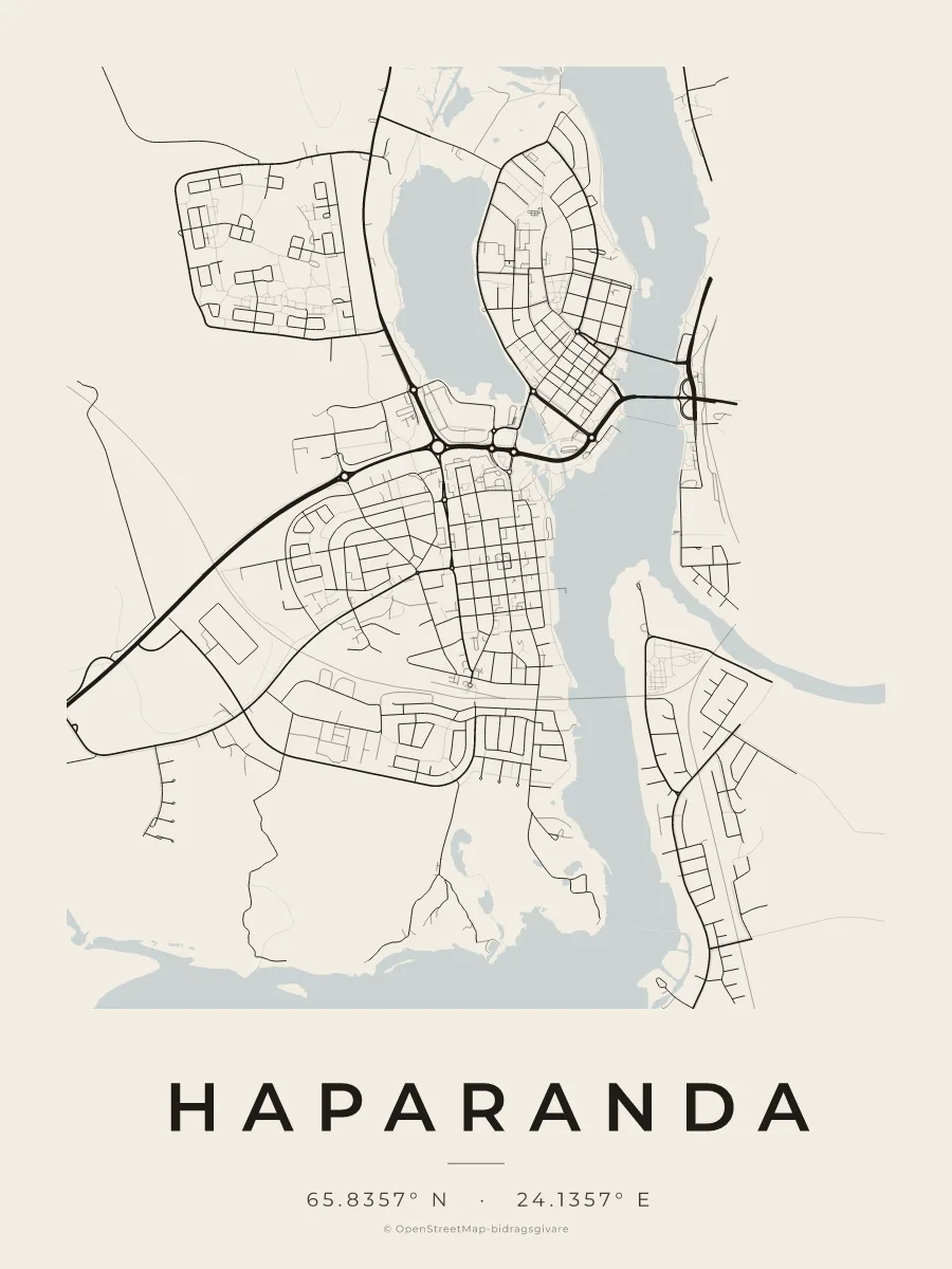 Kartposter över Haparanda i stilen Papper