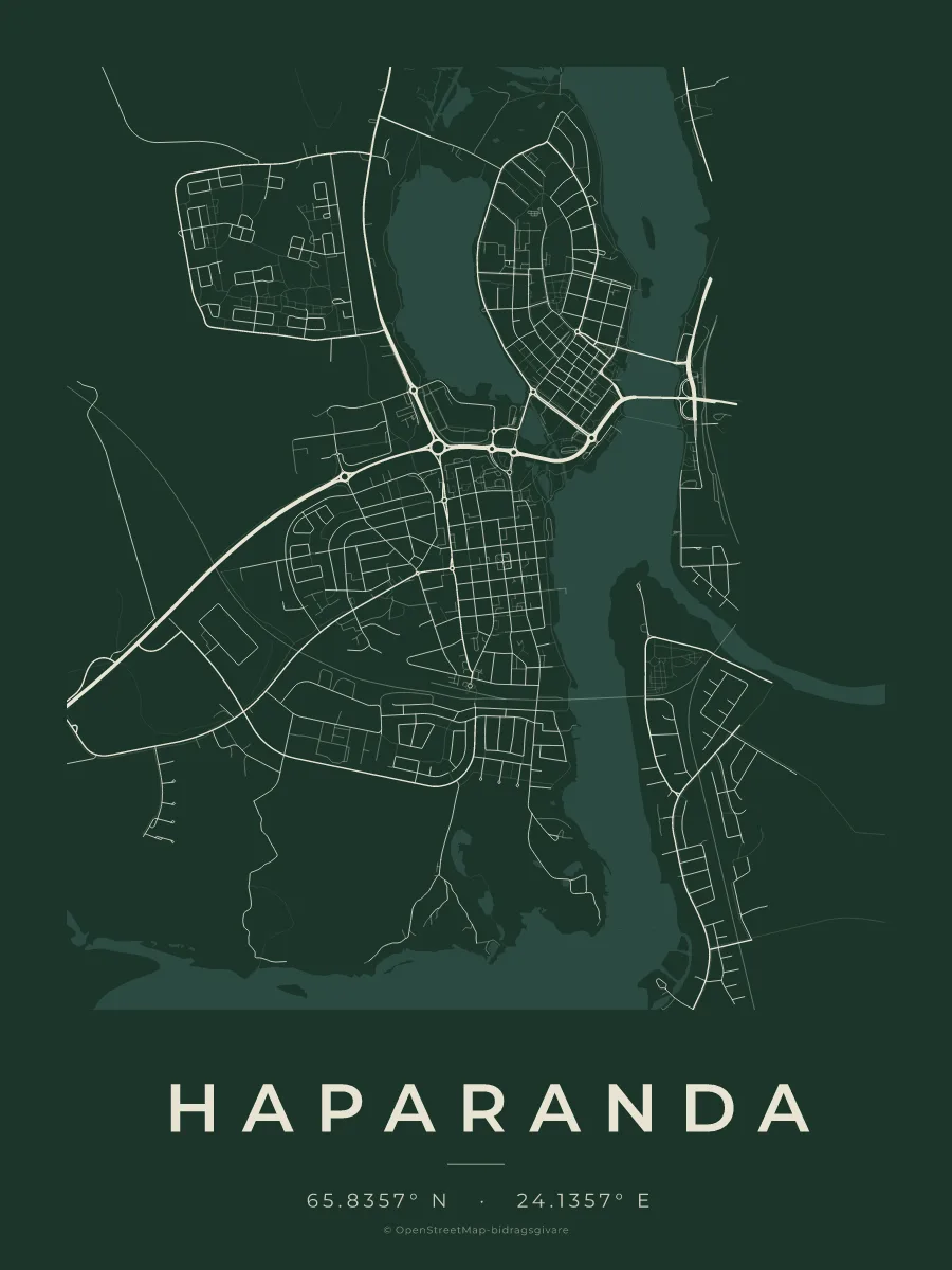 Kartposter över Haparanda i stilen Skog