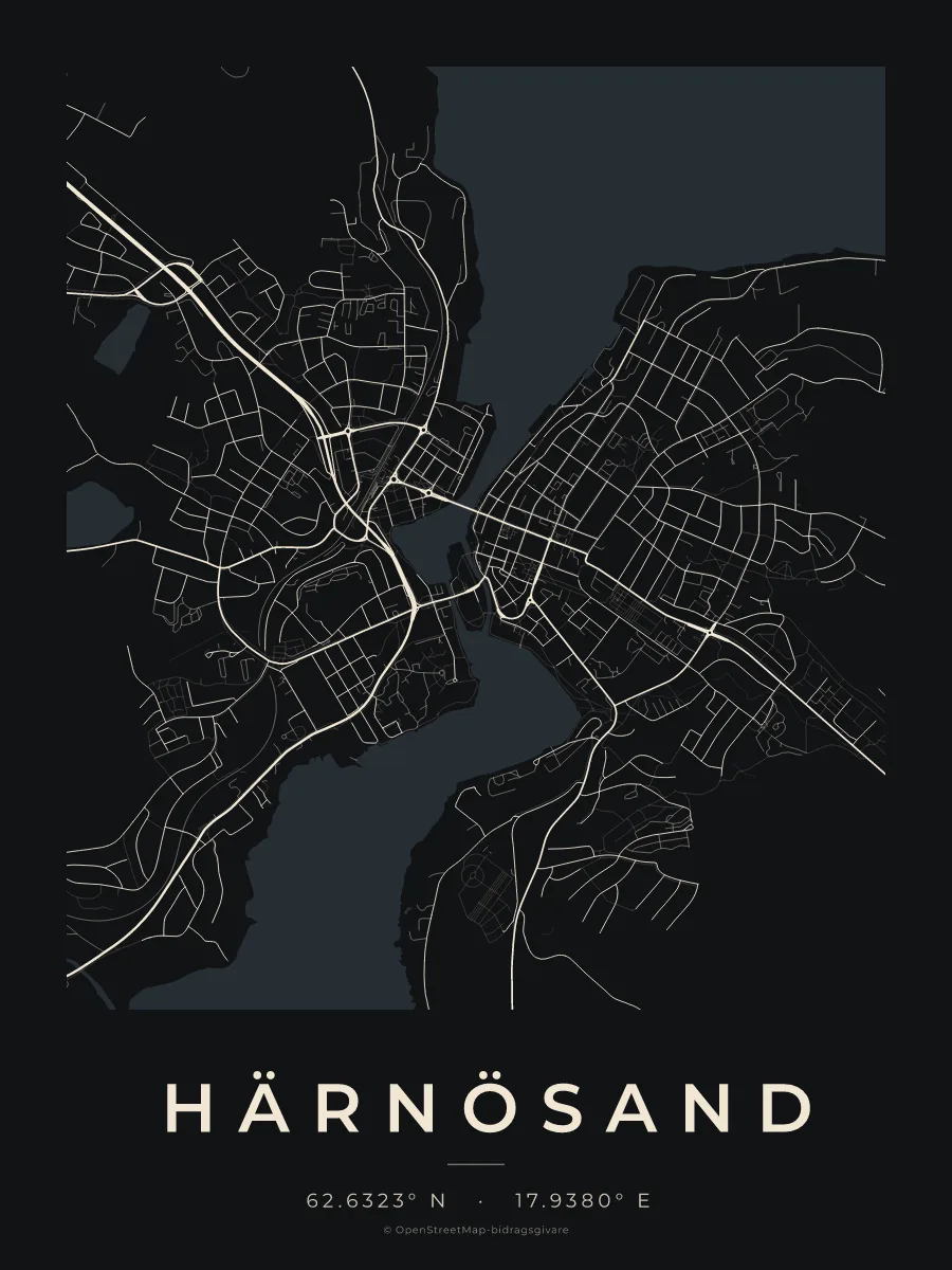Kartposter över Härnösand i stilen Natt