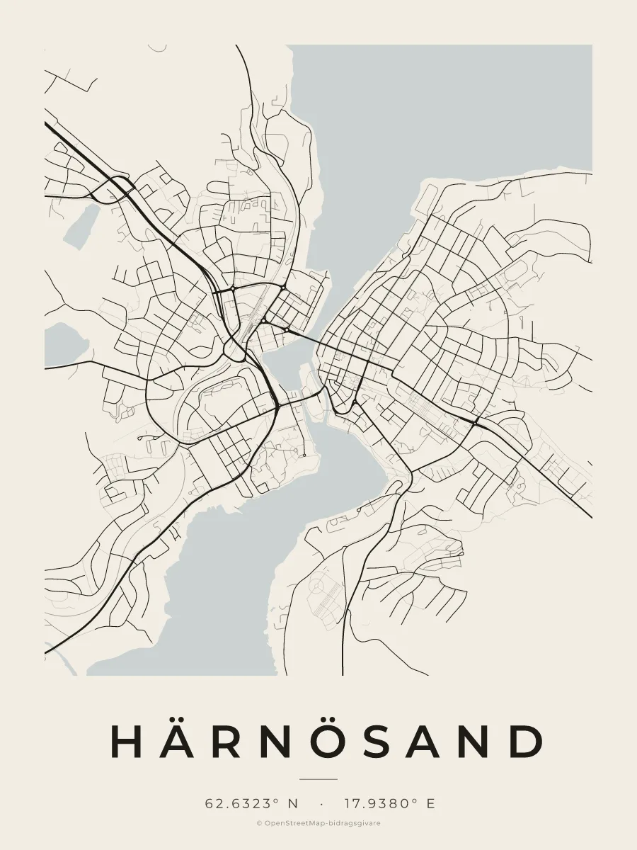 Kartposter över Härnösand i stilen Papper