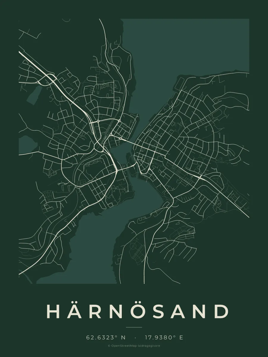 Kartposter över Härnösand i stilen Skog