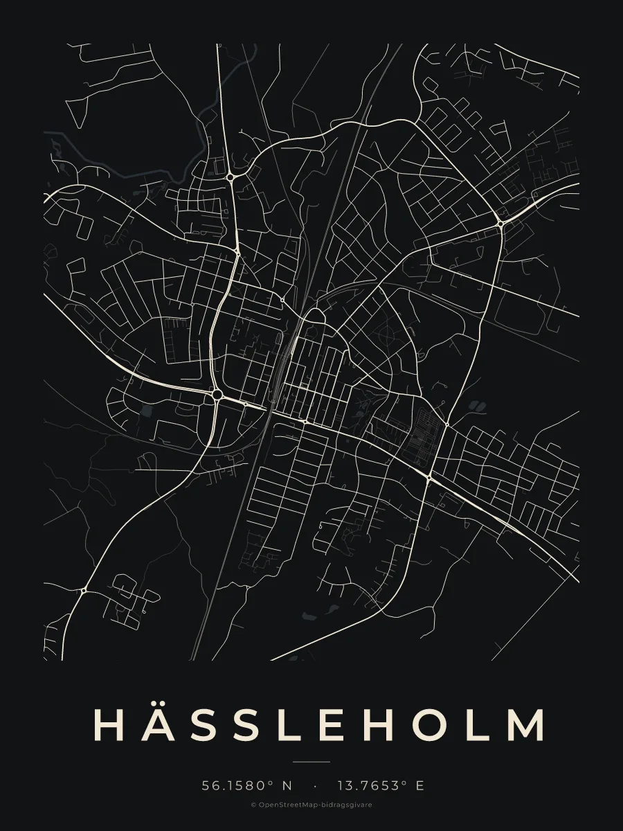 Kartposter över Hässleholm i stilen Natt