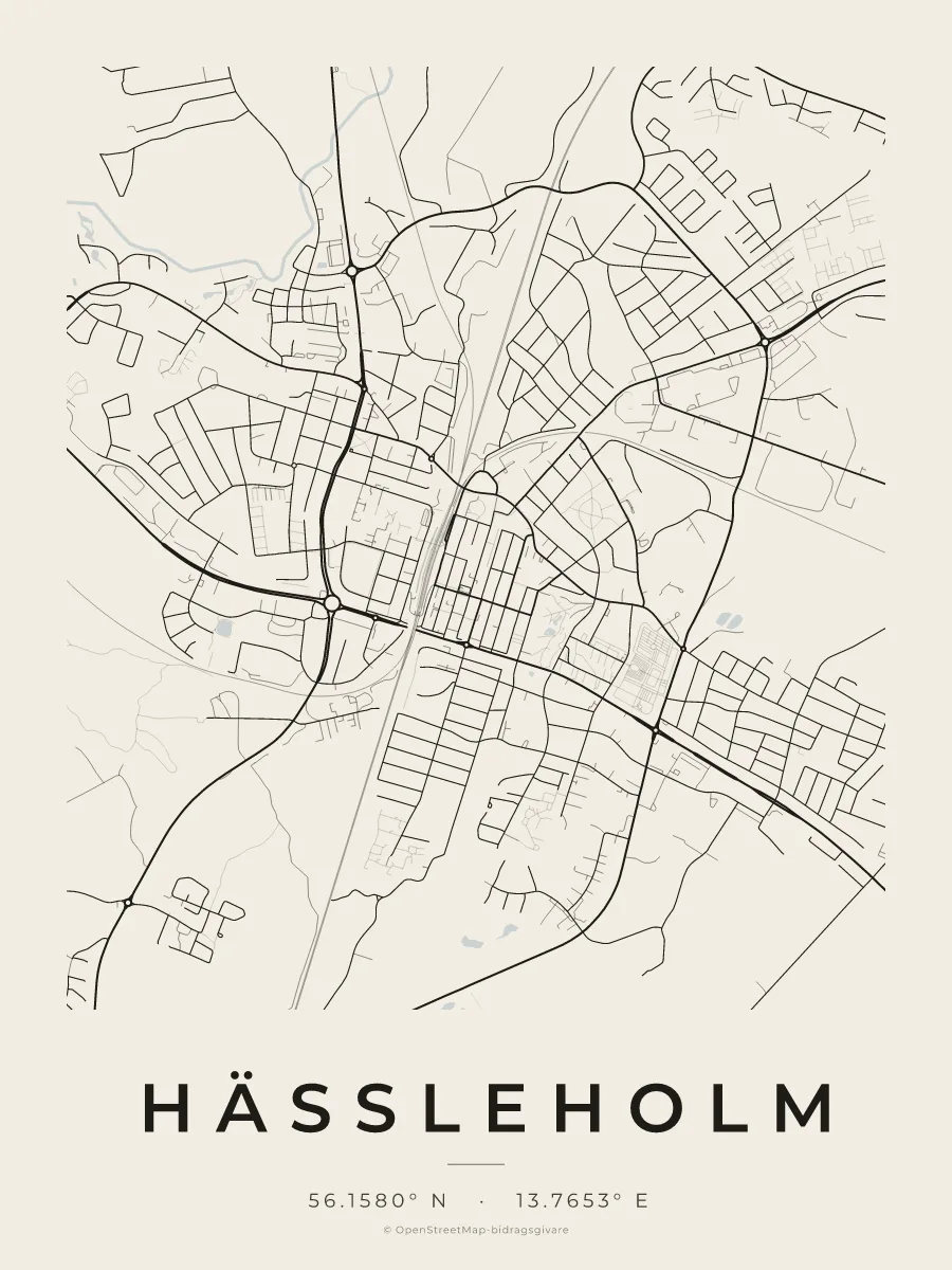 Kartposter över Hässleholm i stilen Papper