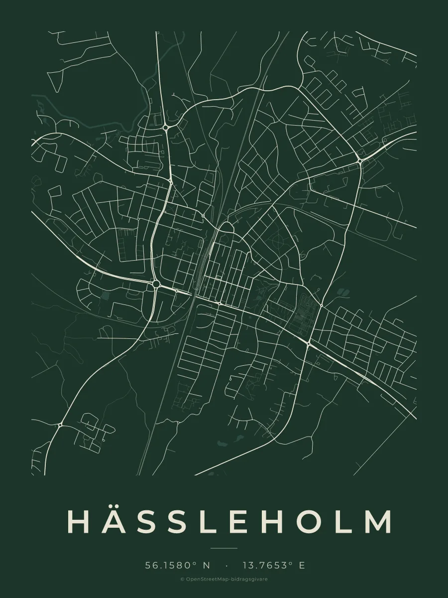 Kartposter över Hässleholm i stilen Skog