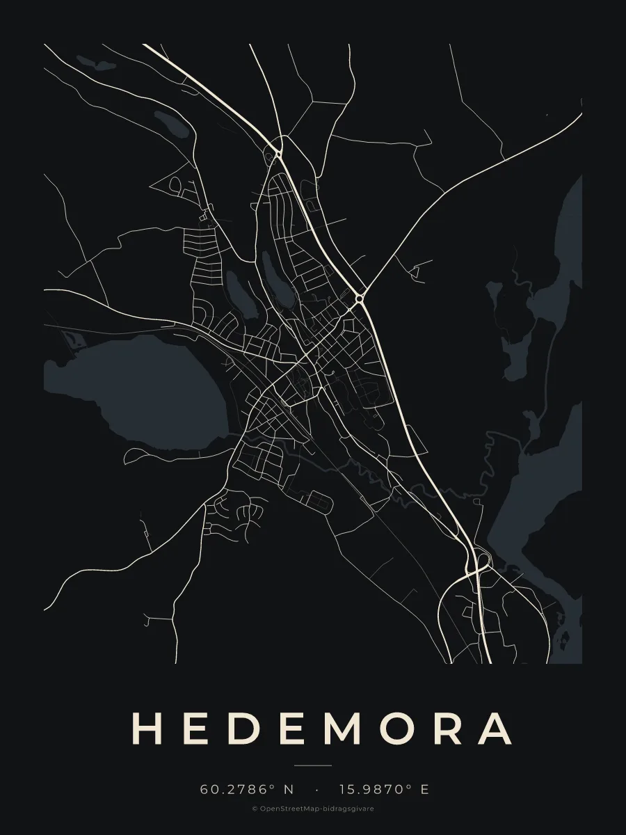 Kartposter över Hedemora i stilen Natt