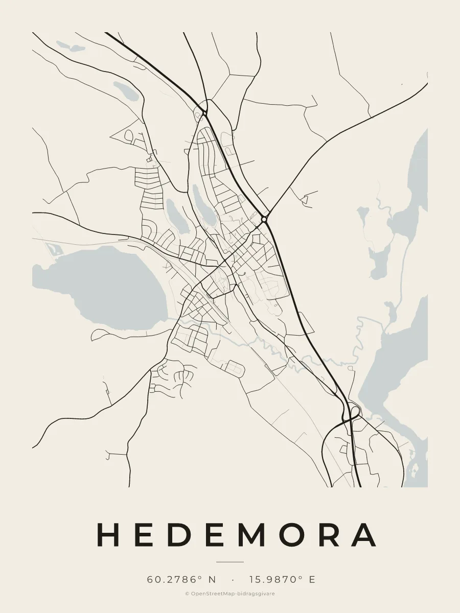 Kartposter över Hedemora i stilen Papper