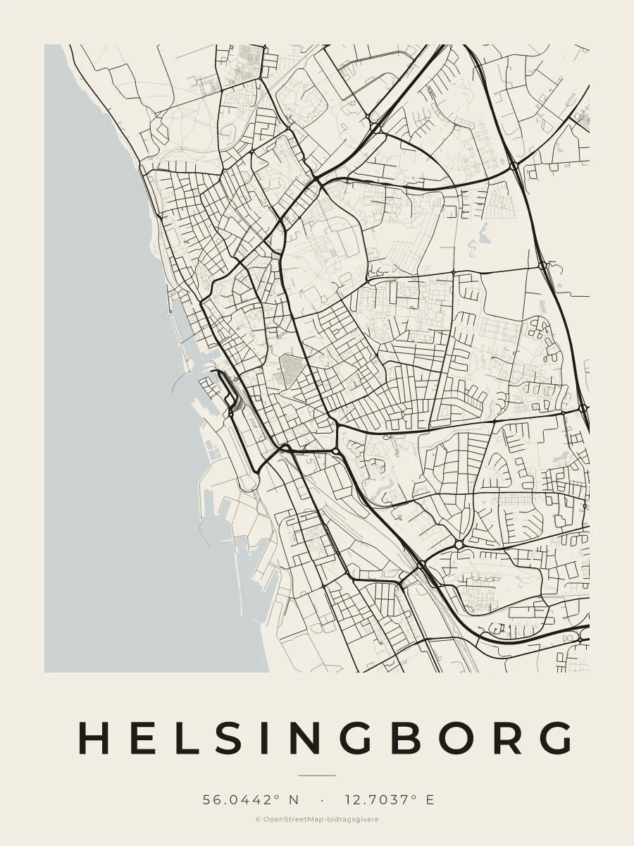 Kartposter över Helsingborg i stilen Papper