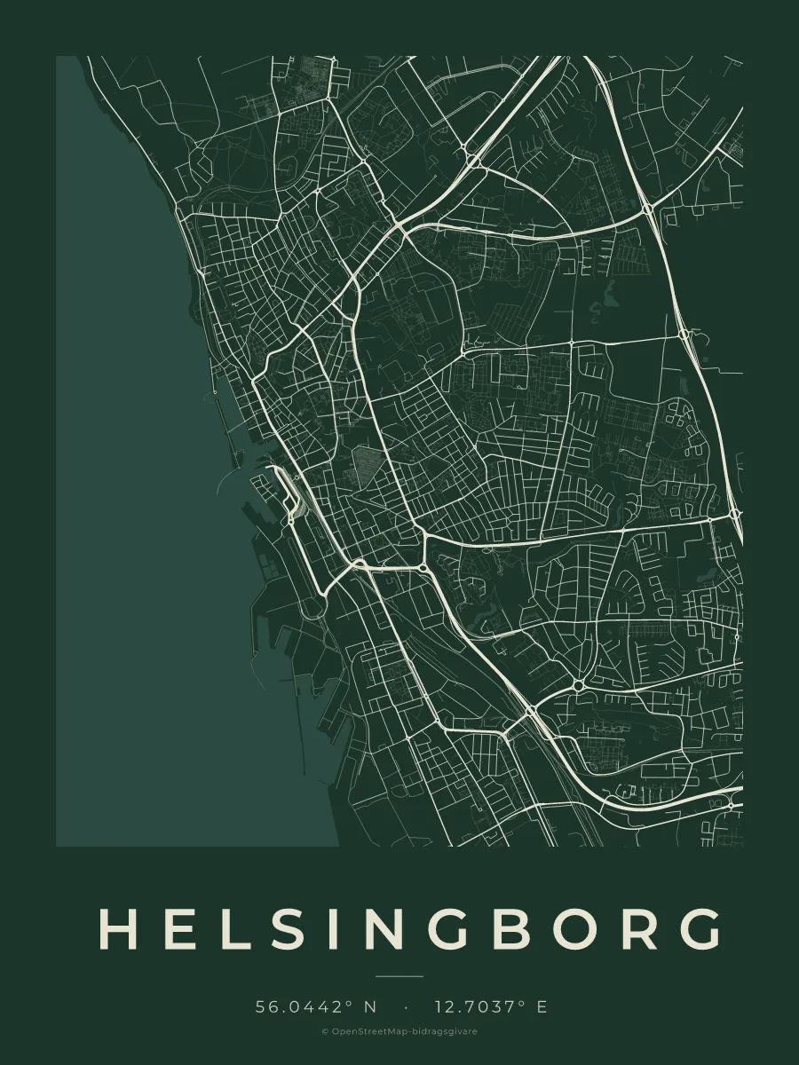 Kartposter över Helsingborg i stilen Skog
