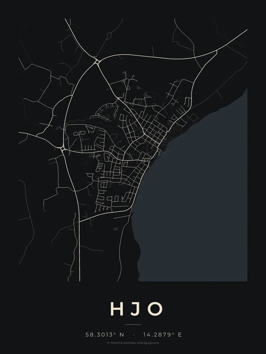 Kartposter över Hjo i stilen Natt