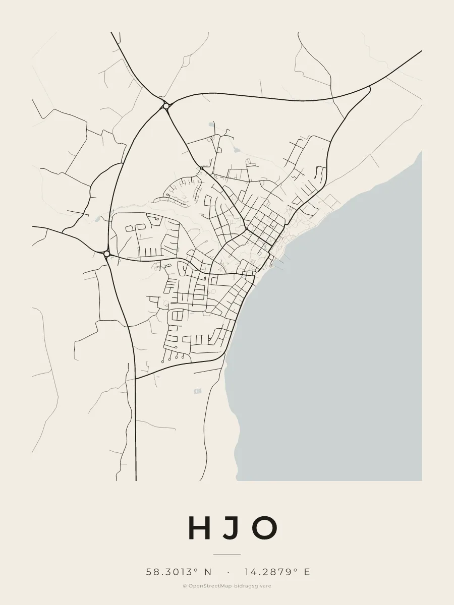 Kartposter över Hjo i stilen Papper