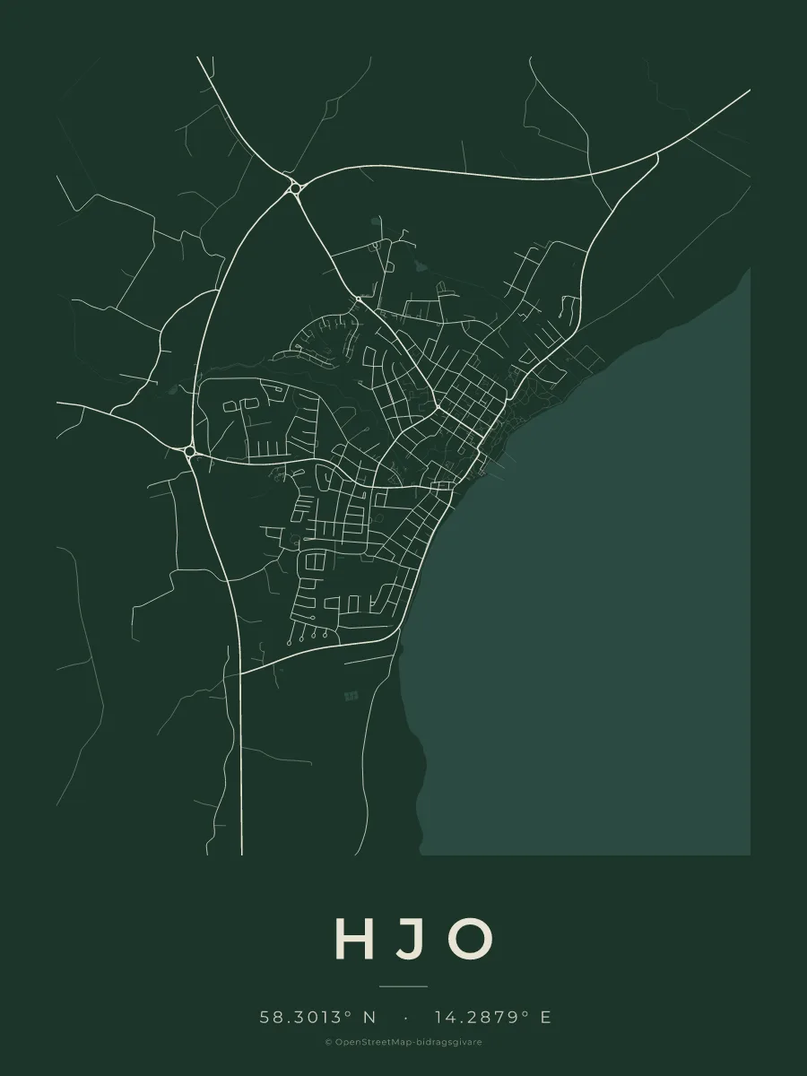 Kartposter över Hjo i stilen Skog