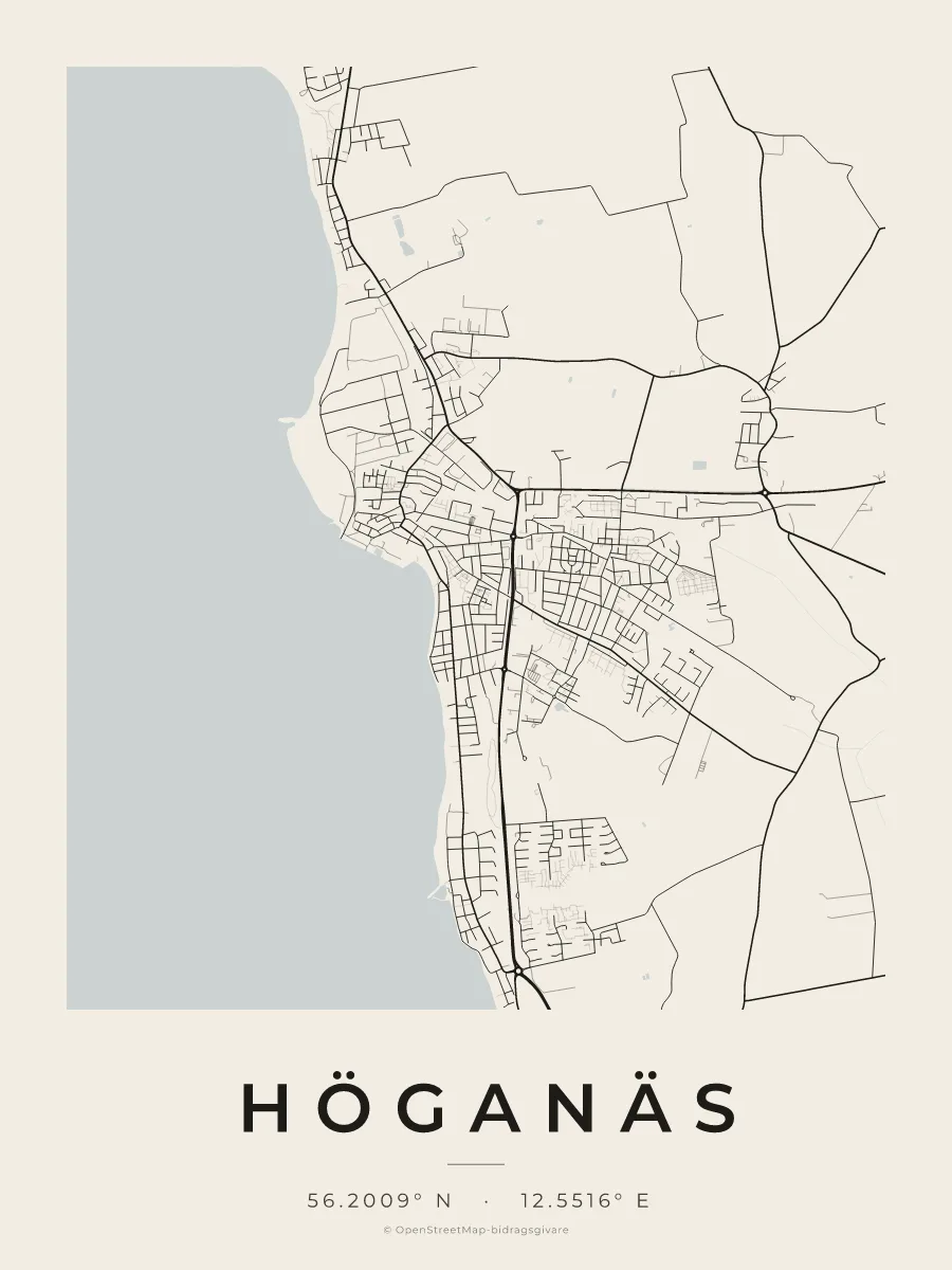 Kartposter över Höganäs i stilen Papper