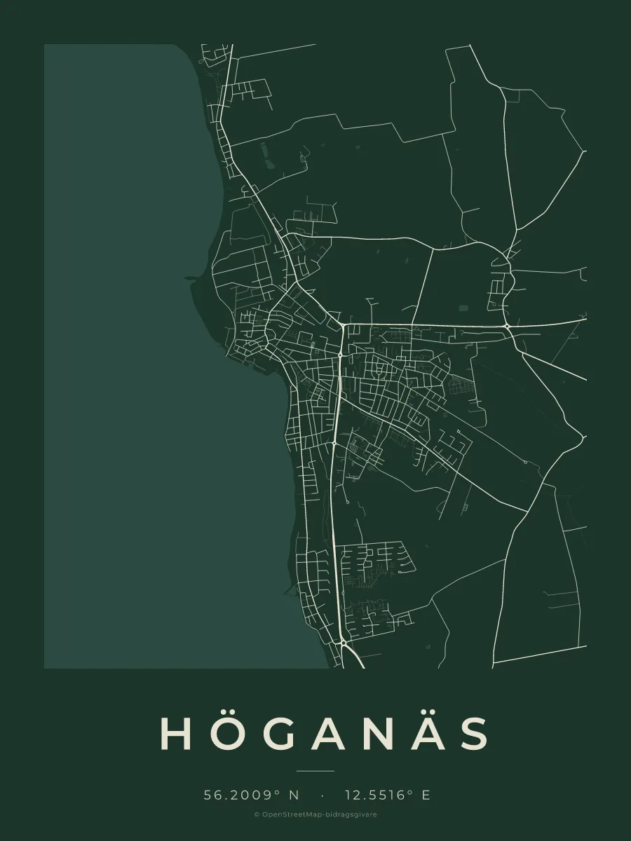 Kartposter över Höganäs i stilen Skog