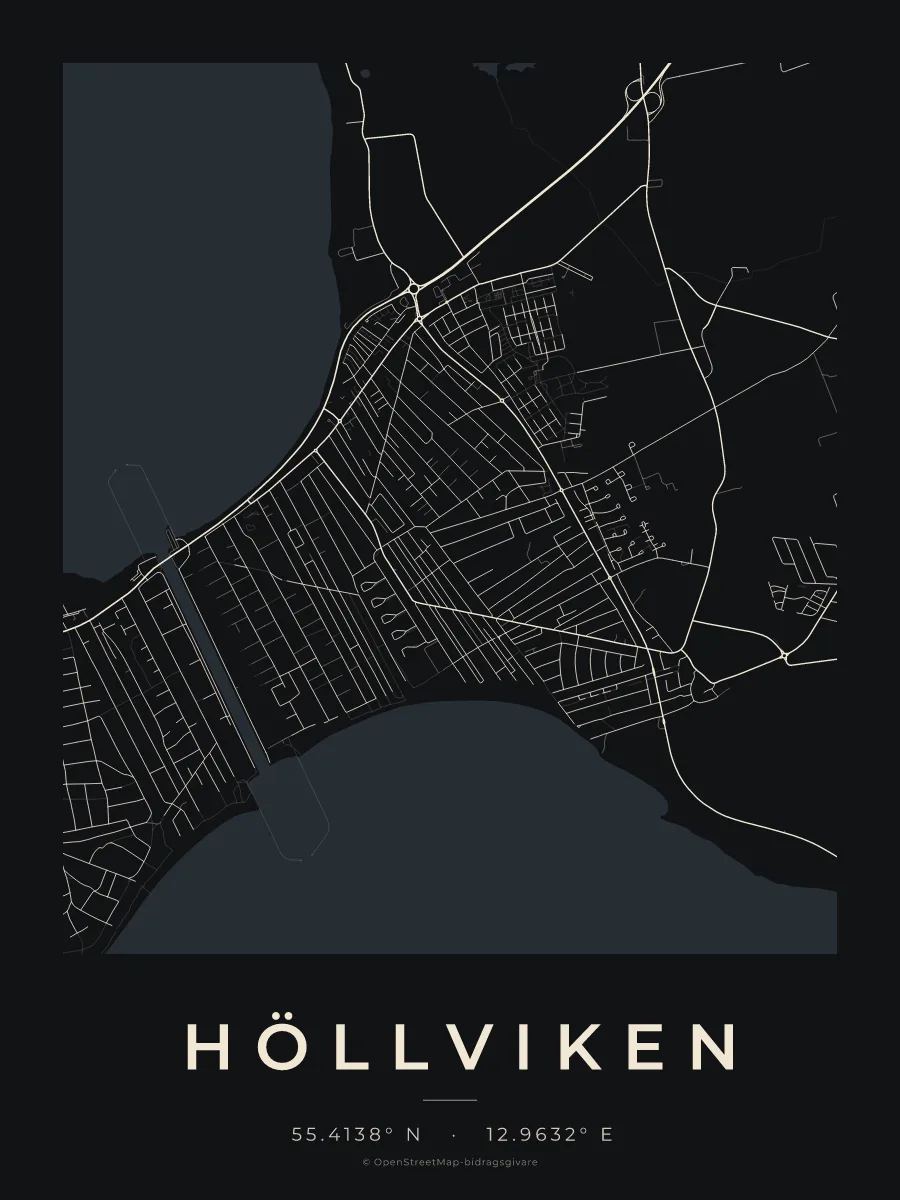 Kartposter över Höllviken i stilen Natt
