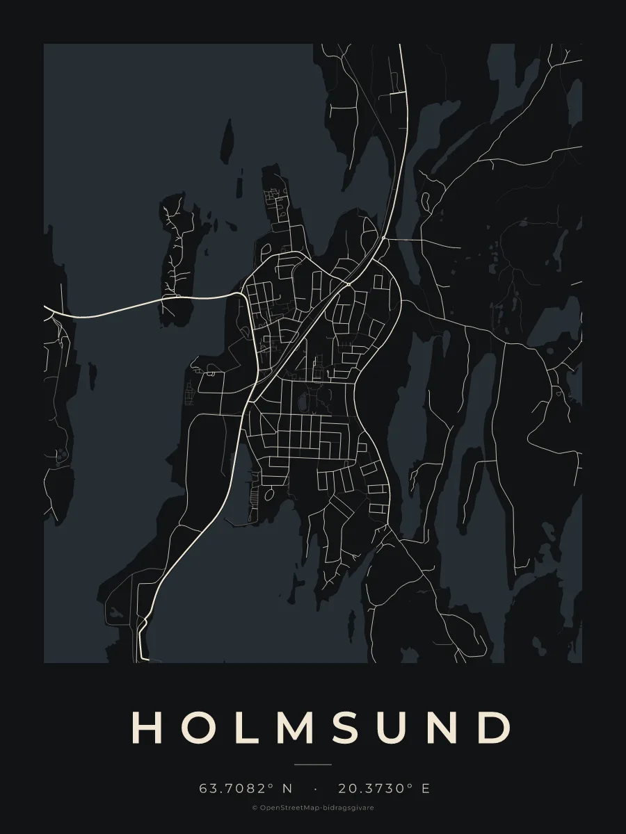 Kartposter över Holmsund i stilen Natt