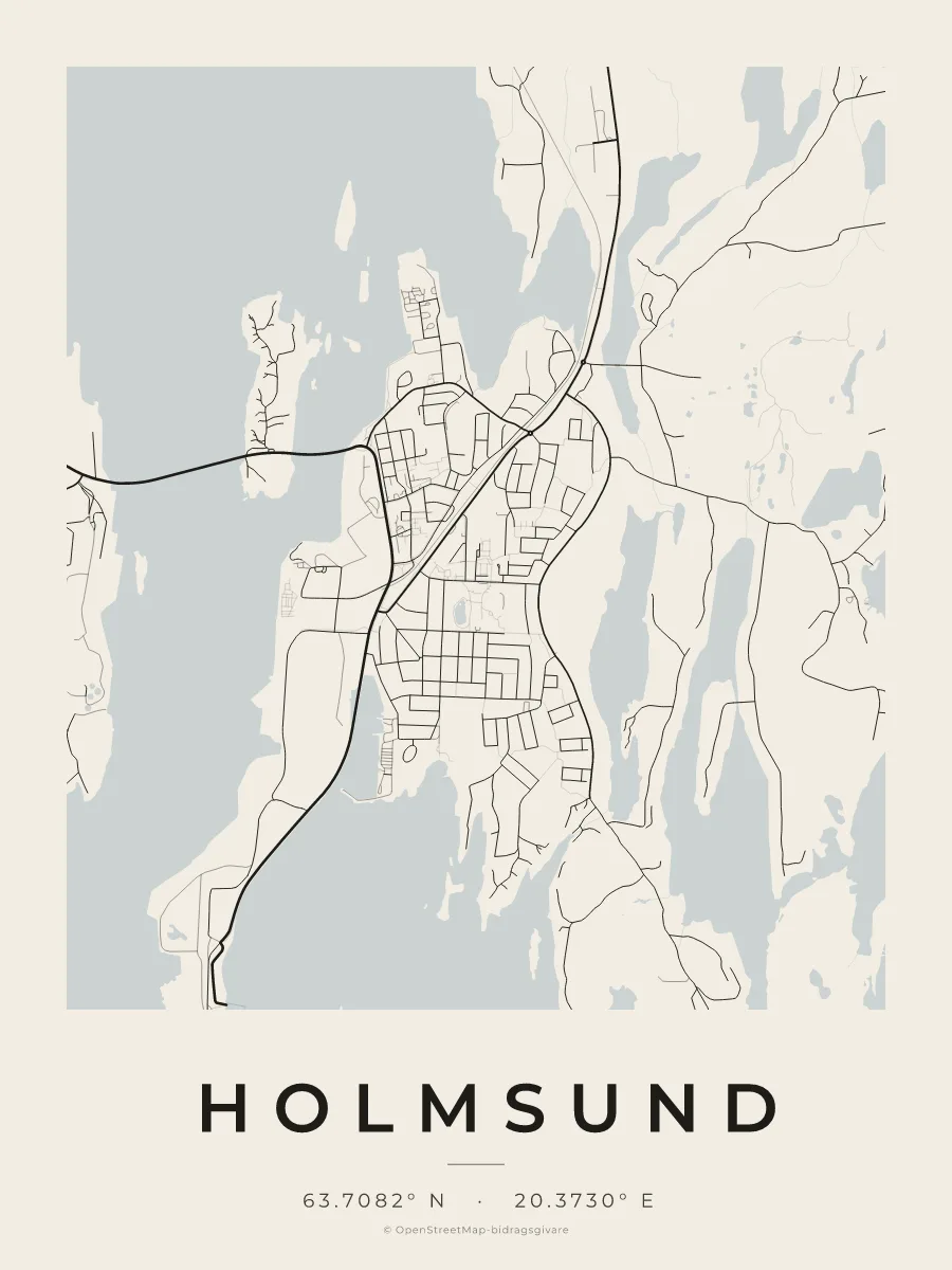 Kartposter över Holmsund i stilen Papper
