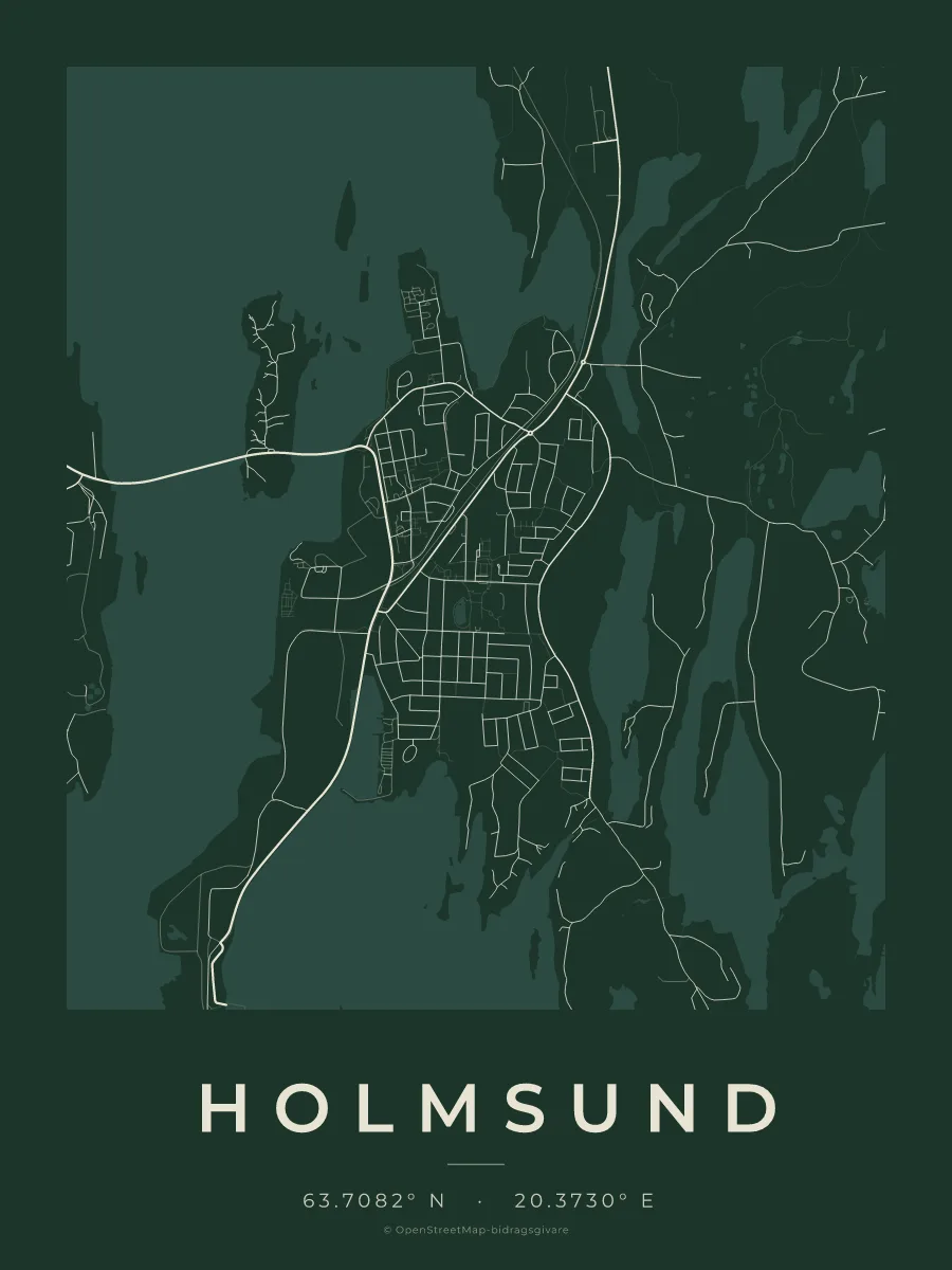 Kartposter över Holmsund i stilen Skog