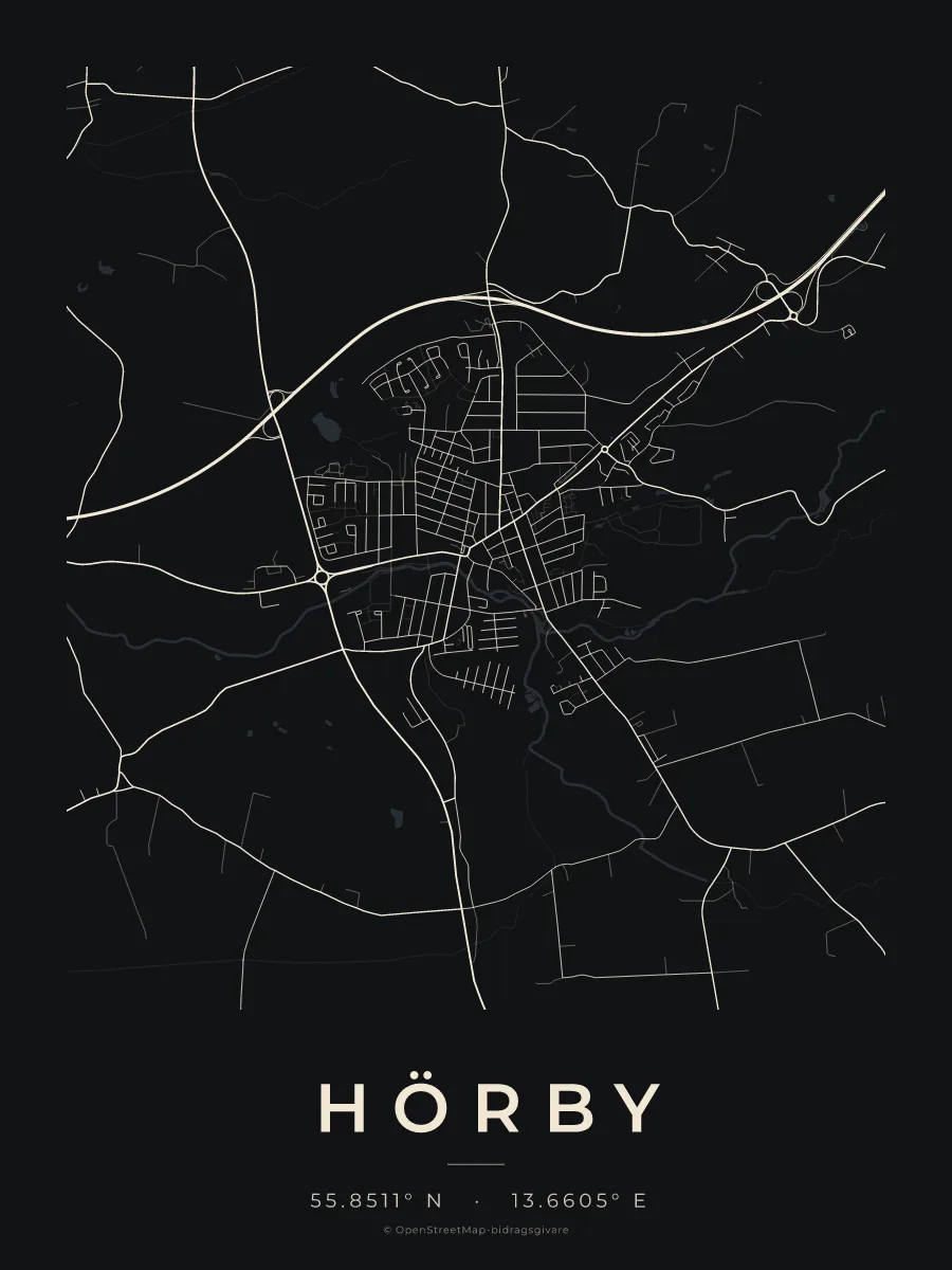 Kartposter över Hörby i stilen Natt