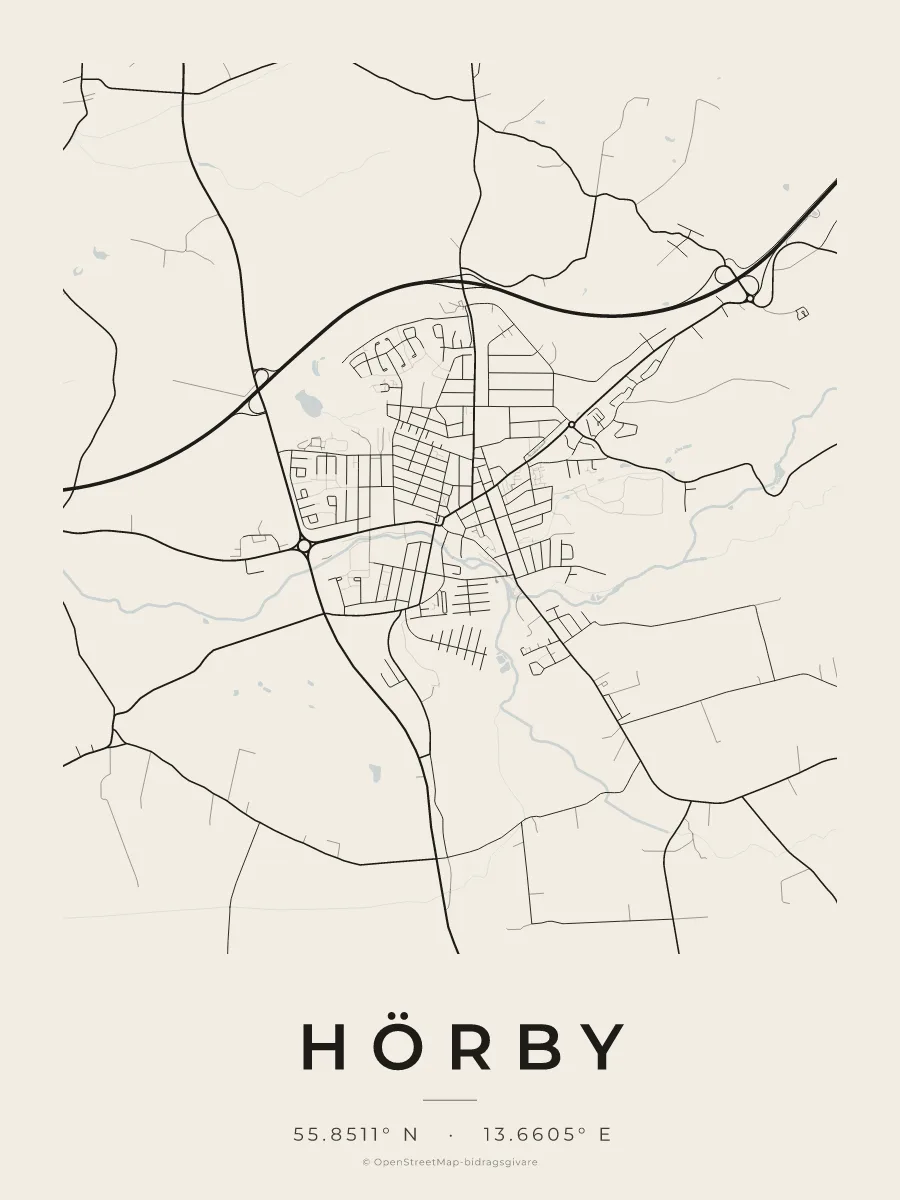 Kartposter över Hörby i stilen Papper