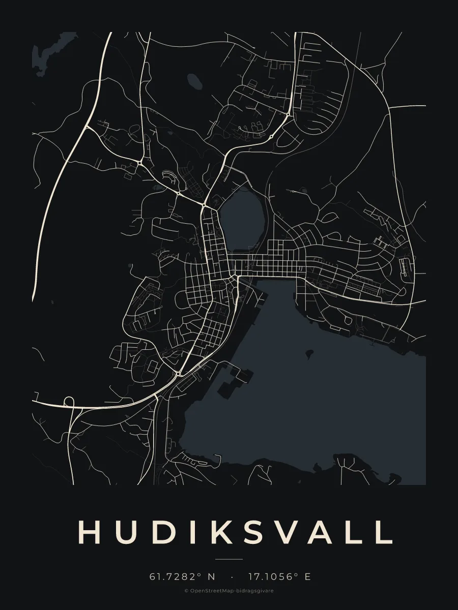 Kartposter över Hudiksvall i stilen Natt