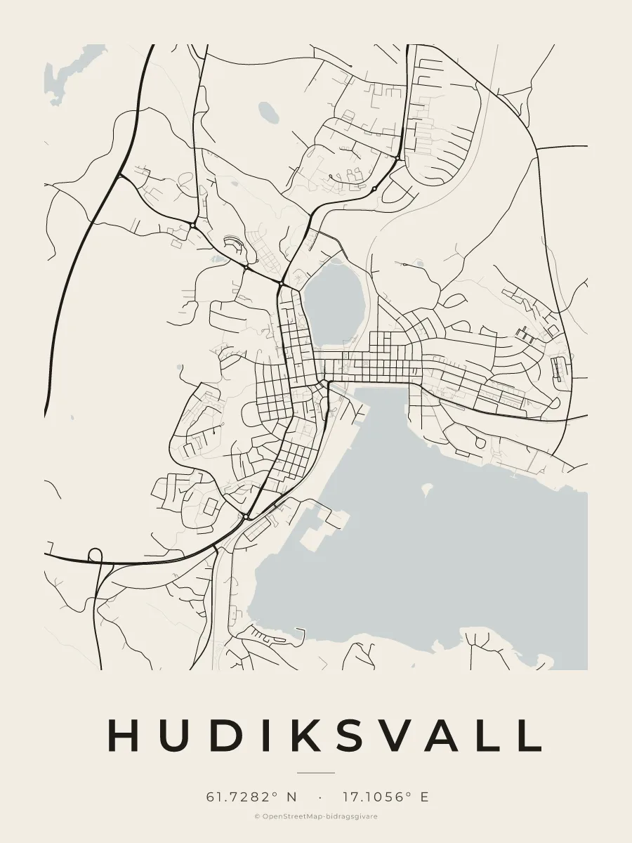 Kartposter över Hudiksvall i stilen Papper