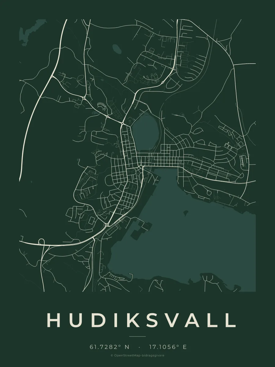 Kartposter över Hudiksvall i stilen Skog
