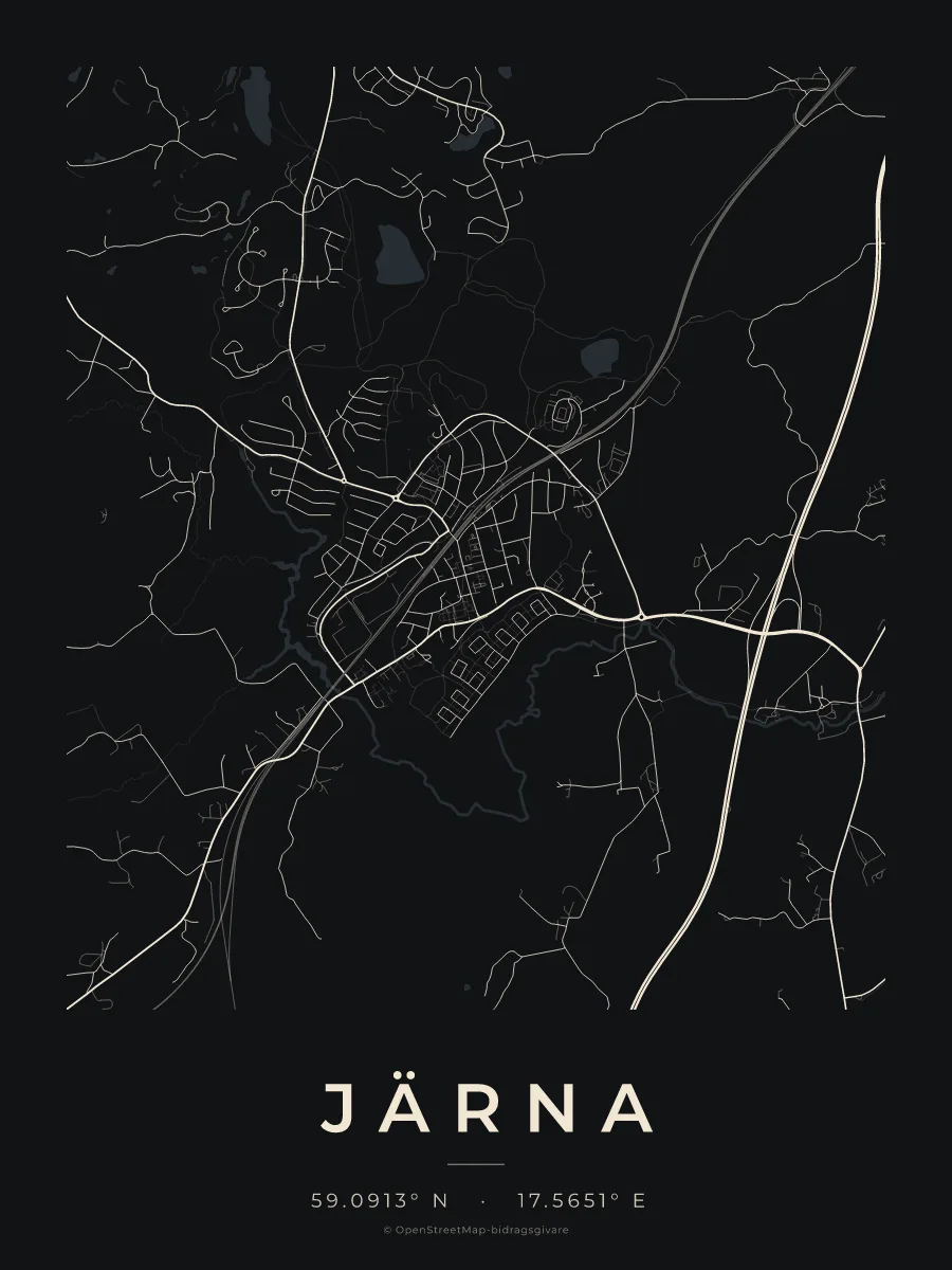 Kartposter över Järna i stilen Natt